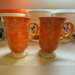 Temptations Orange Pumpkin Cream Floral Lace Tall Mug set of 2
